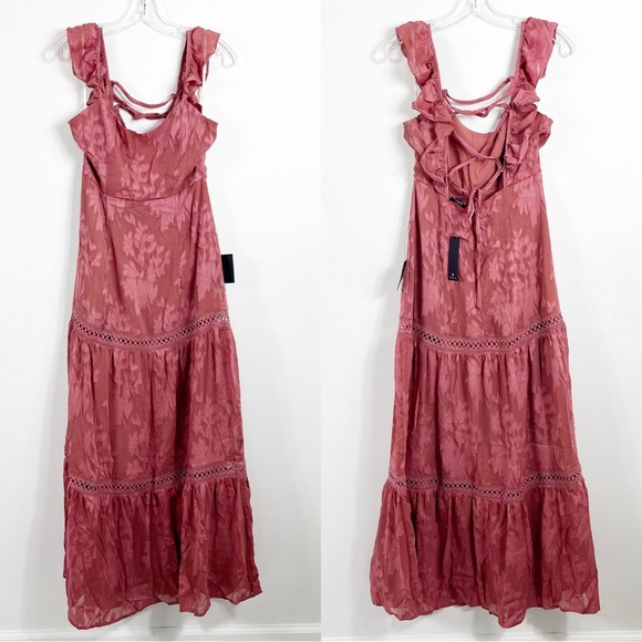 Lulus Dresses & Skirts - Lulus Floral Lace Up Cap Sleeve Tiered Maxi Dress NWT Marsala Shiny Rose Mauve